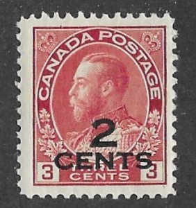Canada # 140 George V  2 CENTS overprint   (1)   Unused VF
