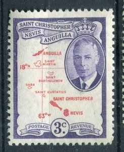 ST.KITTS; & NEVIS 1952 early GVI issue fine Mint very lightly hinged 3c.