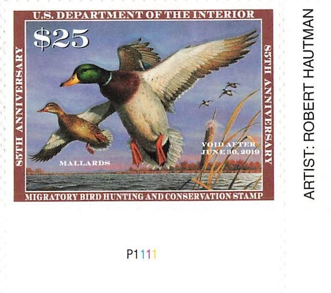USA #RW85,  w/PNS & Artist Name MNH $25 Mallards 85th Anniversary Stamp
