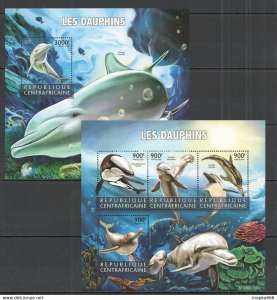 2015 Central Africa Fauna Marine Life Dolphins Les Dauphins Kb+Bl ** Ca218