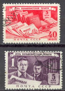 Russia Sc# 1355-1356 Used (b) 1949 Soviet Press Day
