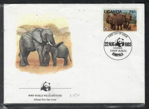 UGANDA COVER(P0201B) 1983 WWF ELEPHANT 70/- FDC CACHETED UNADDRESSED 