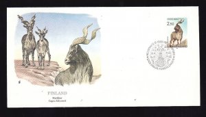 Flora & Fauna of the World #141b-stamp on FDC-Animals-Markhor-Finland-single sta