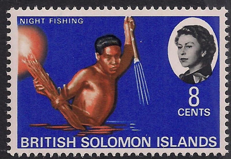 British Solomon Islands 1968 QE2 8ct Night Fishing Umm SG 171 ( L1362 )