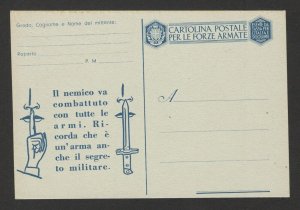 ITALY - MINT POSTCARD, STATIONERY FOR THE ARMED FORCES - PROPAGANDA