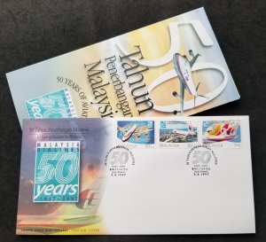 Malaysia 50 Years Of Aviation 1997 Airplane Aeroplane Transport Vehicle (FDC)