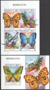 HM1338 2018 MOZAMBIQUE BUTTERFLIES FAUNA INSECTS #9846-9+BL1410 MNH