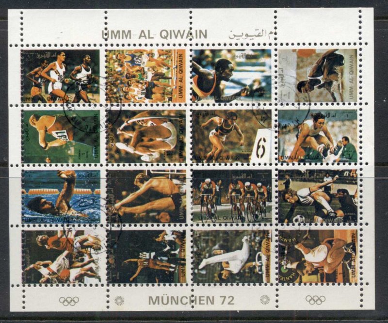 Umm al Qiwain 1972 Summer Olympics, Munich small sheetlet (Mi#954-69) CTO