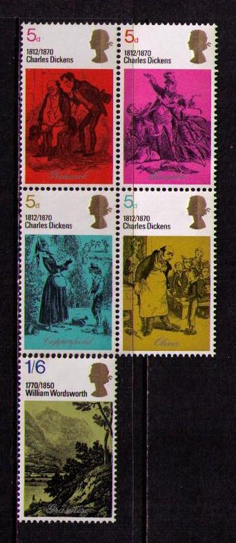 GREAT BRITAIN Sc# 617 - 621 MNH FVF Set1+Blk4 Dickens' Works