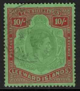 LEEWARD ISLANDS SG113a 1944 10/- PALE GREEN & DULL RED/GREEN ORD PAPER FINE USED