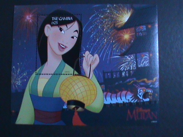 THE GAMBIA-1998-FAMOUS DISNEY CARTOON-MULAN-FEMALE SOLDIER MNH S/S VERY FINE