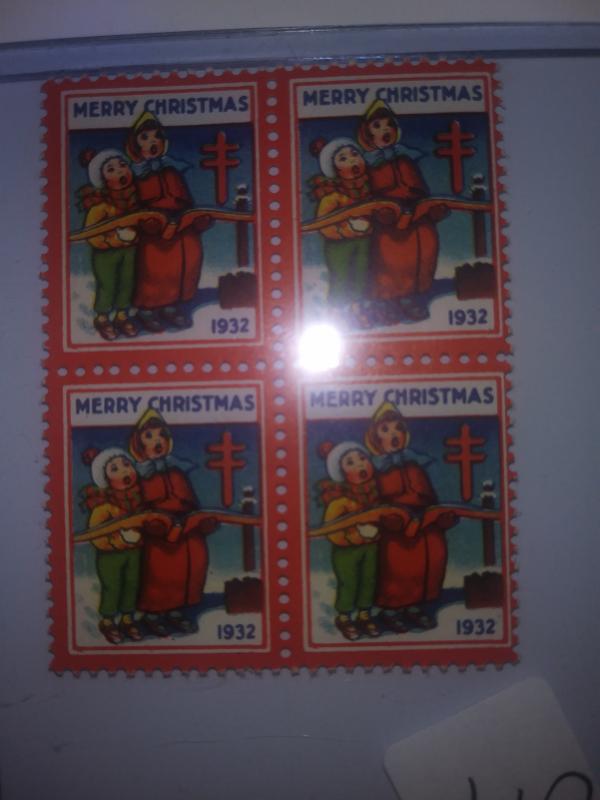 1932 CHRISTMAS SEALS BLOCK OF 4 NEVER HINGED GEMS !! GREAT FIND !!