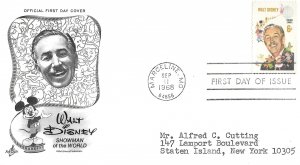 1968 FDC, #1355, 6c Walt Disney, Art Craft