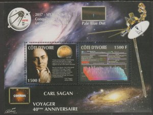 SPACE - CARL SAGAN & VOYAGER  perf sheet containing two values mnh