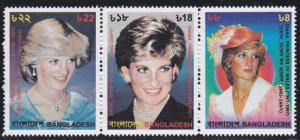 Bangladesh # 570, Princess Diana Strip of Three Different, NH 1/2 Cat.