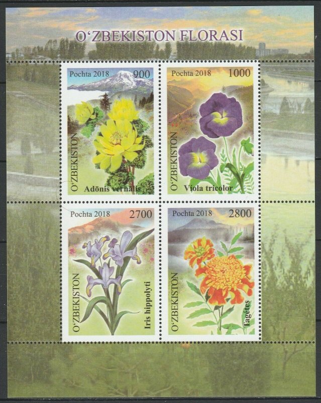 Uzbekistan 2018 Flowers MNH Sheet