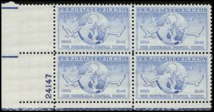 US #C43 GLOBE & DOVES MNH LL PLATE BLOCK #24147