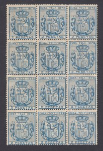 Cuba Hiscocks 50 MNH. 1878 2p blue Telegraph stamp, block of 12, fresh, VF