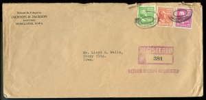 U.S. Scott 829, 815 and 804 Prexies on Registered Return Receipt 1949 Cover