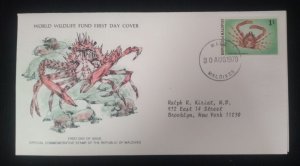 EL)1978 MALDIVES, WORLD WILDLIFE FUND, WWF, DECORATOR CRAB, CIRCULATED TO NEW Y