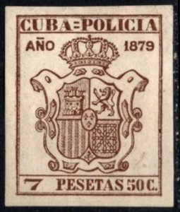 1879 Spanish Cuba Revenue 7 Pesetas 50 Centavos Coat of Arms Police Documents