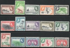 NYASALAND-1953-54 Set to 20/- Sg 173-187 MOUNTED MINT V37886