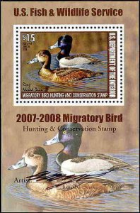 RW74B 2007 MIGRATORY BIRD MINI SHEET.  ARTIST SIGNED DUCK STAMP  F-VF+ - SALE!