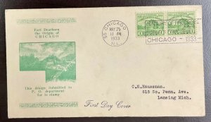 728 A.C. Roessler Cachet 1933 Century of Progress  FDC  P-16a