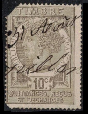 FRANCE 1881 FISCAL REVENUE TAX SCARCE VINTAGE 10c #Q6 QUITTANCES SEE SCAN