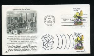 US 1982 State Birds & Flowers - New Jersey UA ArtCraft FDC, Dual ST & DC Cancels