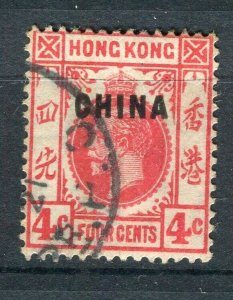 HONG KONG; 1922 early GV ' CHINA ' Optd. issue fine used Shade of 4c. value,