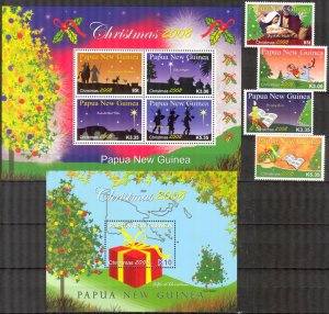 Papua New Guinea 2008 Christmas set of 4 + 2 S/S MNH