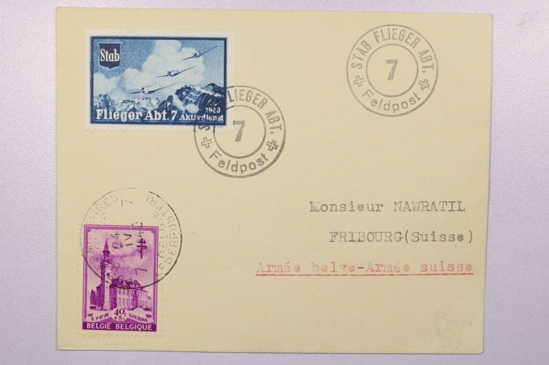 Belgium 1940 Feldpost Cover w/ Nice Poster Stamp - L39217