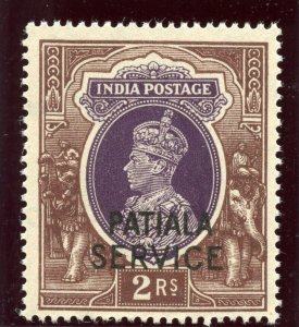 India - Patiala 1944 KGVI Official 2r purple & brown superb MNH. SG O83. Sc O75. 