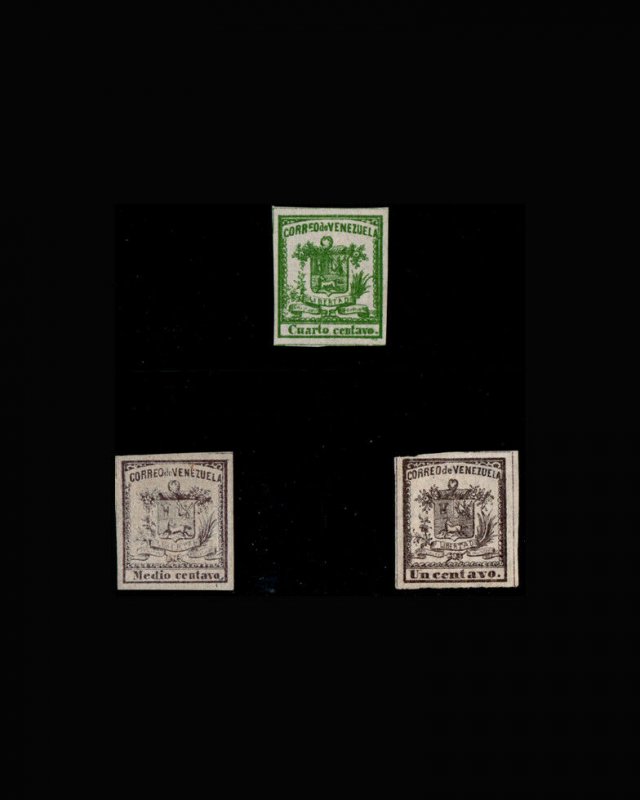 VINTAGE:VENEZUELA 1862 USD,LH,MHR,SM ADH SCOTT# 7-9 $92.50 LOT#VEN1862B50