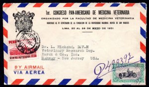 PERU 1951 US MIXED FRANKING WITH GUATEMALA STAMP ADVERTISING VETERINARY