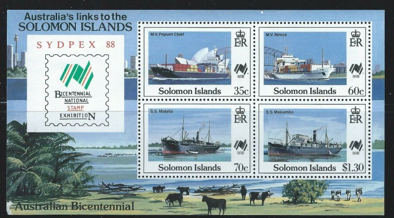 Solomon Islands Sc 621aSs Australia Bicentennial SYDPEX 88 Ships, Papuan Chief