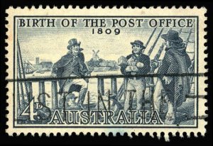 AUSTRALIA Sc 332 USED - 1959 4p -  Birth of Post Office - Postmaster I. Nichols