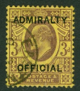 SG O105 3d Admiralty official 3d purple/yellow. Very fine used CAT £160