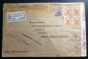 1941 Catherine Hill Bay Australia Censored airmail Cover To Streator IL USA