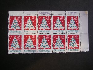 Scott 2515, 25c Christmas Tree Contemporary, Zip block of 10 UR top, MNH Beauty