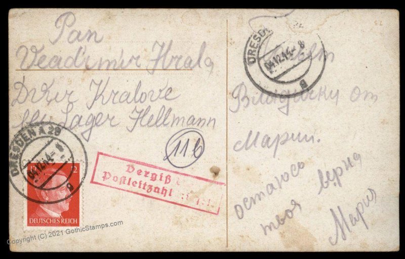 Germany 1944 Dresden Czech Hellmann Lager Camp Foreign Worker Card G86448