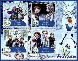 Stamps.Disney Cartoons Frozen 2022 year 1+1 sheets perf Zambia