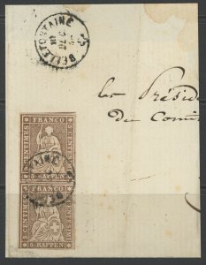 Switzerland 25 Zst. 22D Strubel Vertical Pair on part letter SBK cat CHF 125 ...