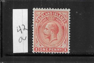 FALKLAND IS SCOTT #42A 1921-29 1P (ORG VERMILION) WMK 4- MINT LIGHT HINGED