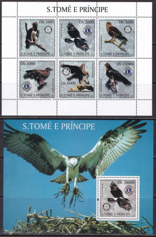 Sao Tome and Principe, Fauna, Birds of Prey, Lions, Rotary MNH / 2003