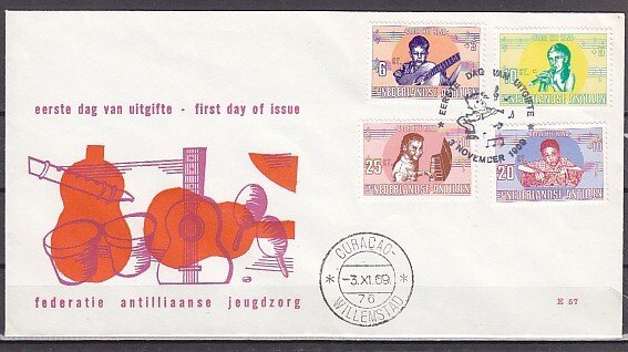 Netherlands Antilles. Scott cat. B97-B100. Music Instruments. First day cover. ^