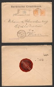 SERBIA TO AUSTRIA -OFFICIAL REGISTERED LETTER WITH PERFIN POSTER STAMP - 1900.