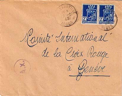 Algeria 2F Oran Arms (2) 1943 Orleansville, Alger to International Red Cross ...