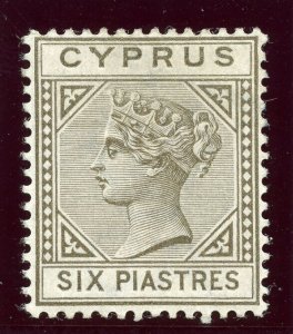 Cyprus 1884 QV 6pi olive-grey MLH. SG 36. Sc 24a.